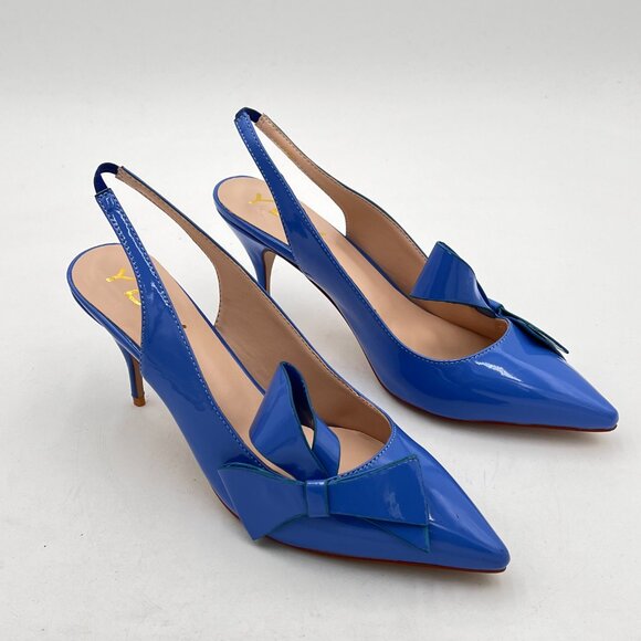 YDN Sky Blue Stiletto Heel Pumps Bow Pointed Toe Slingback Slip on Dress Shoes - Picture 4 of 8